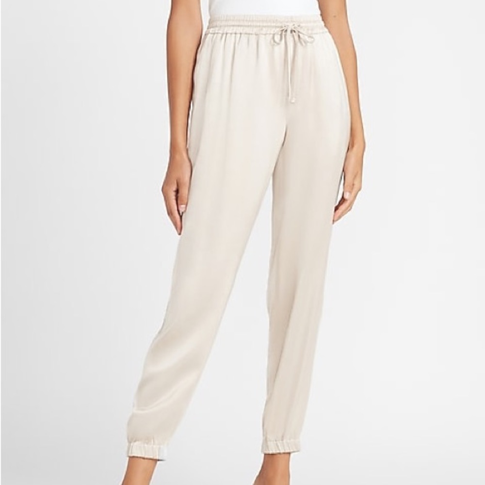 High Waisted Satin Cinched Hem Drawstring Jogger